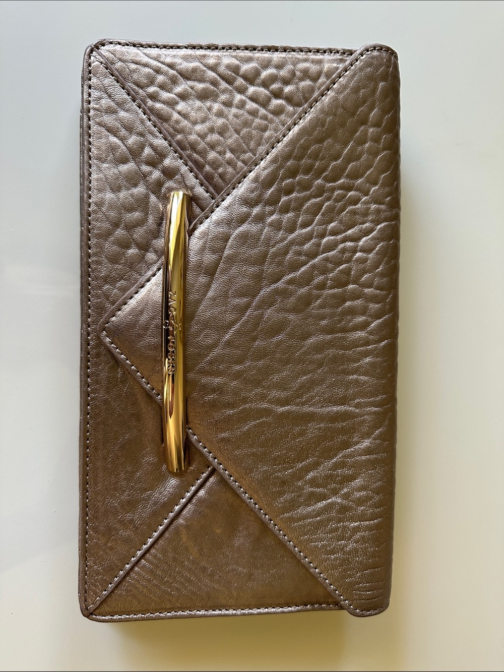 Zac Posen Metallic Soft Gold Leather Envelope Clutch with Gold Bar